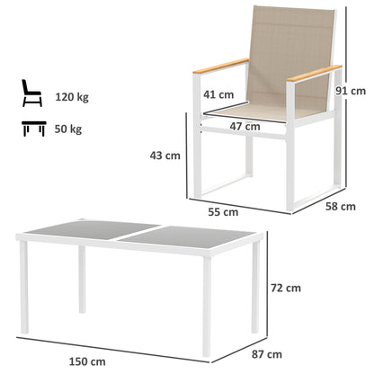 Outsunny 5-delt spise sæt, udendørs bord af hærdet glas, 4 stole, vejrbestandig, stålramme, havemøbler, flerfarvet