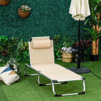 Outsunny Sammenklappelig liggestol, Have liggestol med hovedstøtte, Ergonomisk afslapningsstol med 4-trins justerbar ryg, Aluminium, Bæreevne op til 120 kg, til have, terrasse, pool, strand, Beige