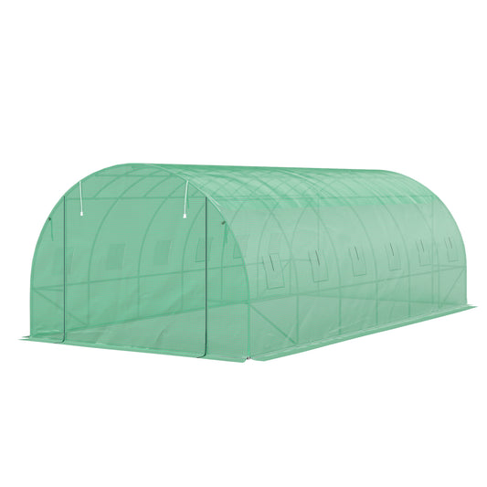 Outsunny Polytunnel greenhouse with plastic cover and steel frame, walk-in greenhouse tent with roller doors, green