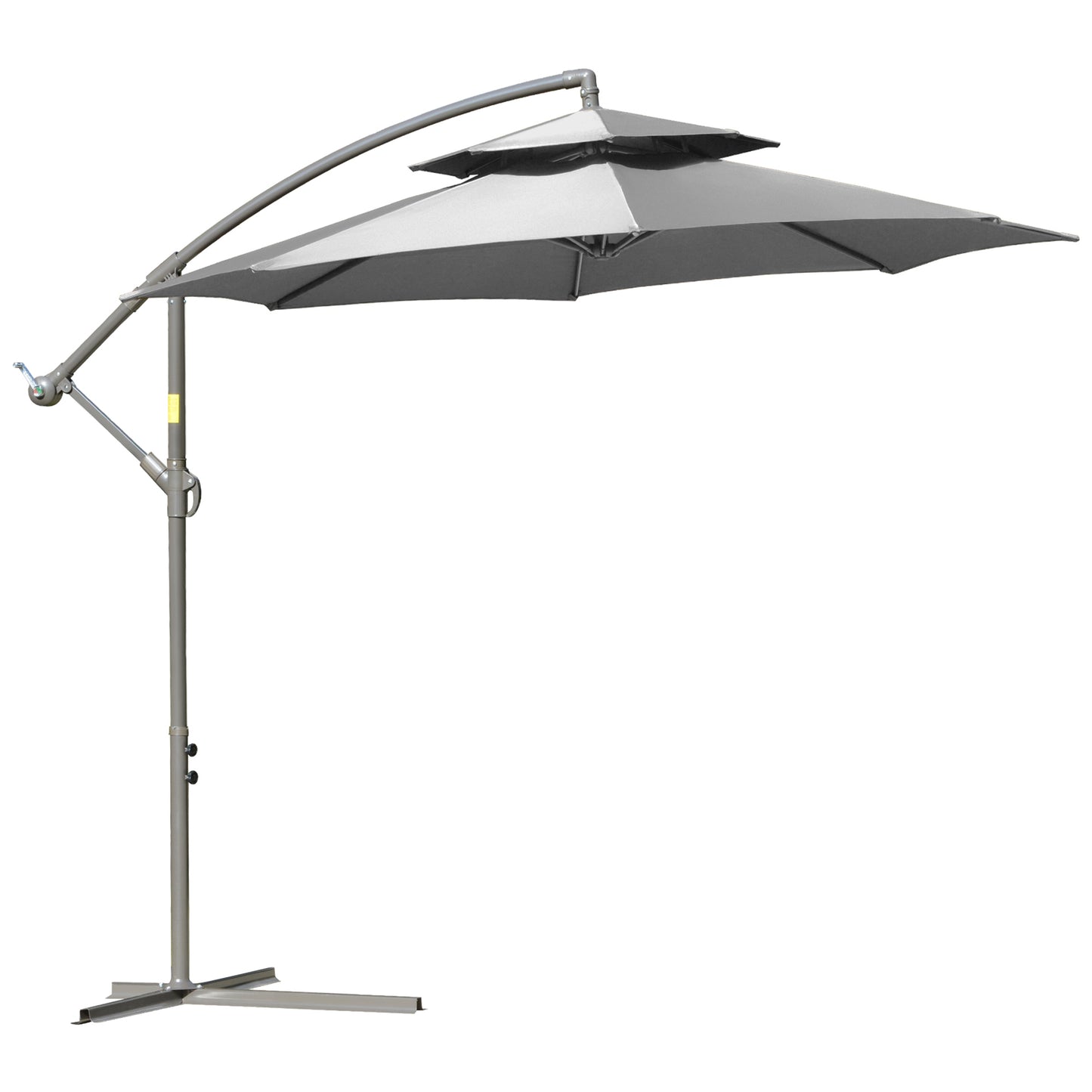 Outsunny Parasol Svingparasol Ø2,67 x 2,45 m Svingparasol med dobbelt top Krydsfod Stål Udendørs solafskærmning Polyester Stål Lysgrå