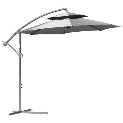 Outsunny Parasol Svingparasol Ø2,67 x 2,45 m Svingparasol med dobbelt top Krydsfod Stål Udendørs solafskærmning Polyester Stål Lysgrå