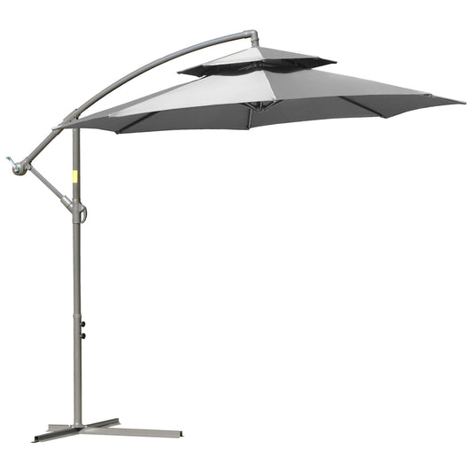 Outsunny Parasol Svingparasol Ø2,67 x 2,45 m Svingparasol med dobbelt top Krydsfod Stål Udendørs solafskærmning Polyester Stål Lysgrå