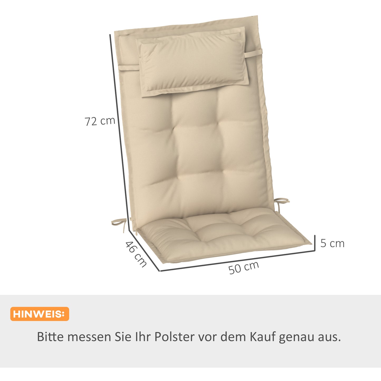 Outsunny 2-delt sæt vandafvisende liggestolspuder, haveliggestolspuder, 50x116x5 cm, beige