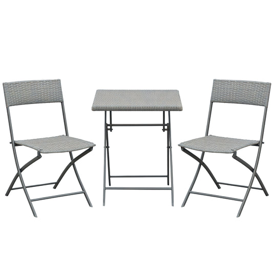 Outsunny Polyrattan Bistro Set for 2 people, Seating Group, Rattan Garden Furniture Set, Gray