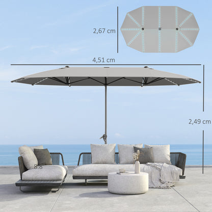Outsunny Dobbelt Parasoll med Solarbelysning, Aluminium, Polyester, UPF50+ Beskyttelse, UV-bestandig, Patio Parasoll, Mørkegrå
