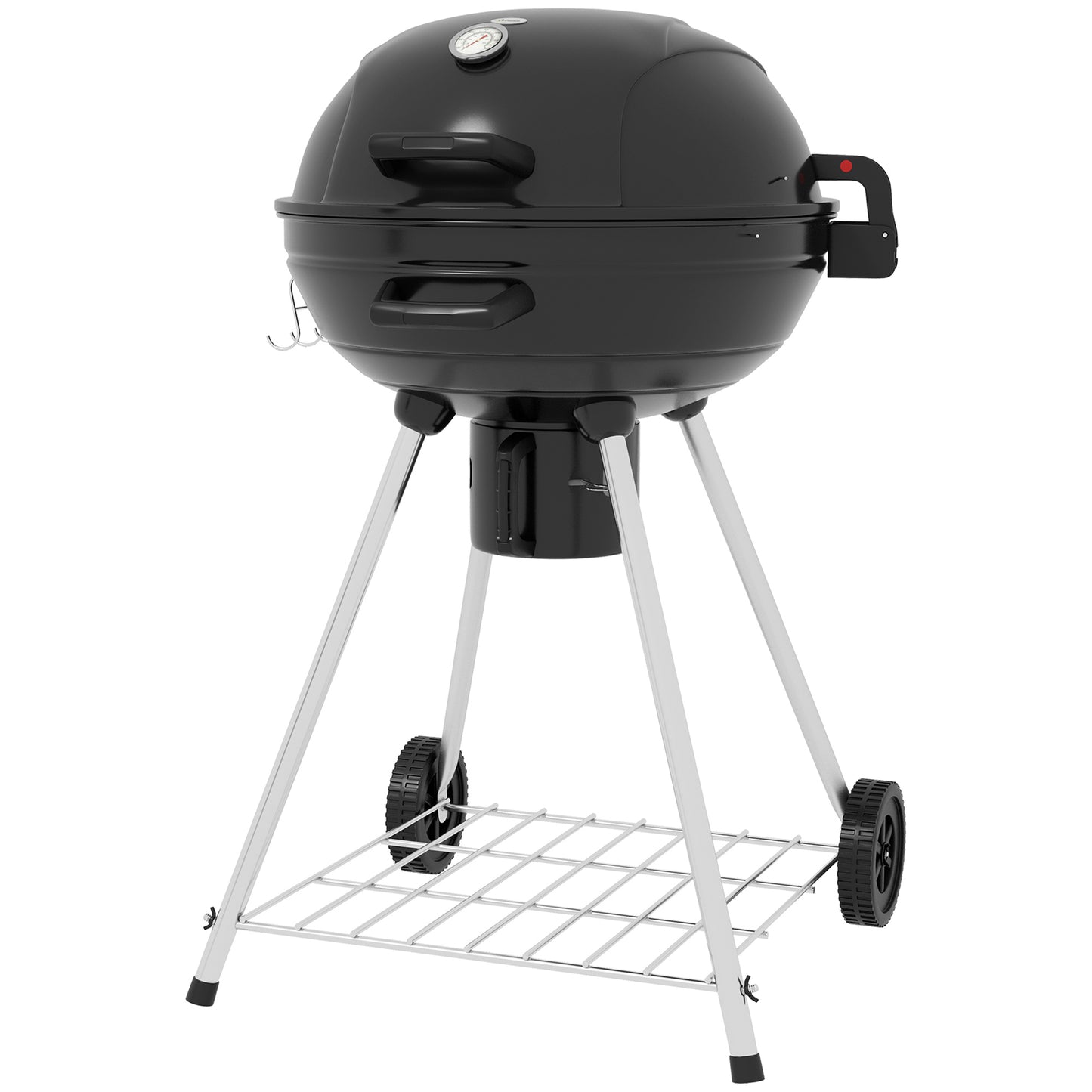 Outsunny kettle grill, Ø54 cm grillrist, varmeholder, hylde, askeholder, termometer, 55 x 65 x 89 cm, sort