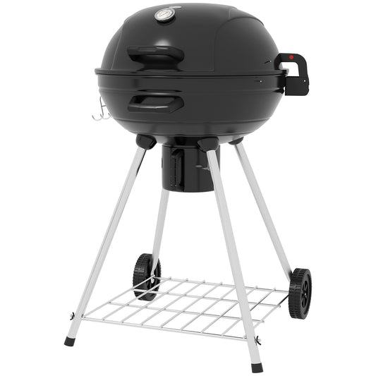 Outsunny kettle grill, Ø54 cm grillrist, varmeholder, hylde, askeholder, termometer, 55 x 65 x 89 cm, sort