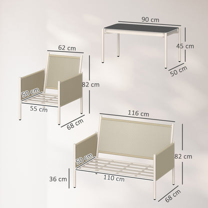 Outsunny havemøbel sæt af polyrotan loungesæt med 2-personers sofa, lænestol, glasbord, puder, 4 personer, brun+grå