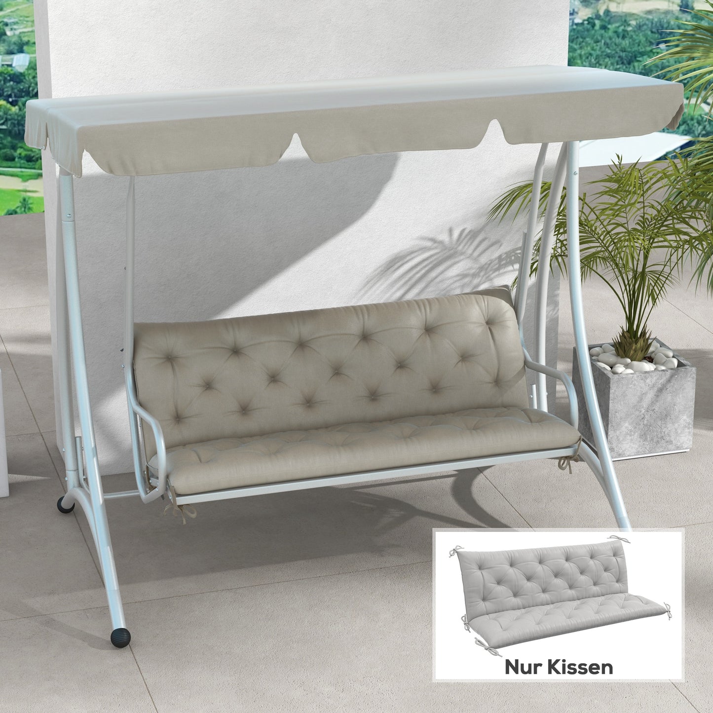 Outsunny 3-personers sofa pude, 150x98x8 cm, pude med bånd, pude til havemøbler, Hollywood gynge, lys grå