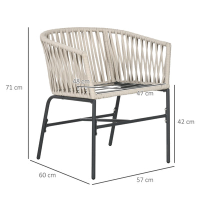 Outsunny Terrassestol Sæt af 2, Boho-Stil, Komfortabel Siddeflade, Siddepuder, Vaskbar Betræk, Metalramme, Beige