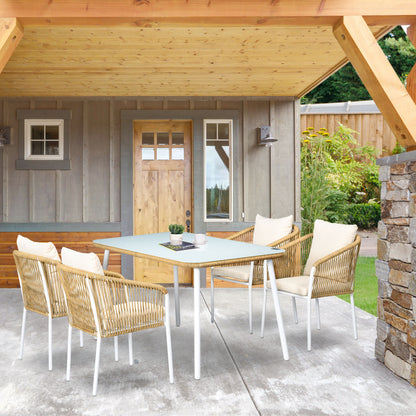 Outsunny Havemøbel Sæt, 5-delt, Rattanlook, Sidde- og Rygpuder, Rustfrit Aluminium Ramme, Gul/Hvid/Beige