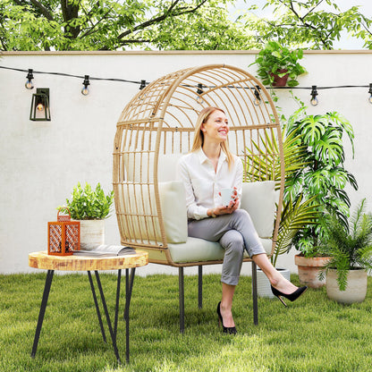 Outsunny Ægformet rotan lænestol med aftageligt pude, rotan stol til udendørs brug 95 x 80 x 155 cm Beige