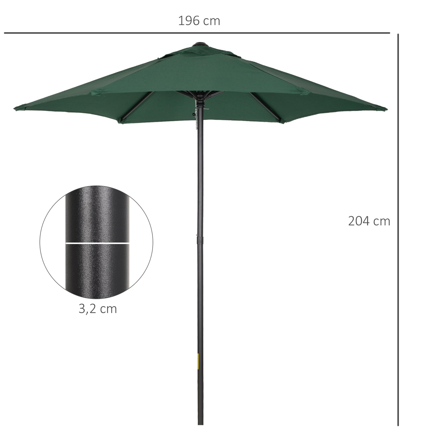Outsunny Parasol Ø196 cm, sekskantet balkonparasol til strand, balkon, have, grøn