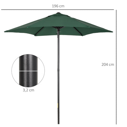 Outsunny Parasol Ø196 cm, sekskantet balkonparasol til strand, balkon, have, grøn