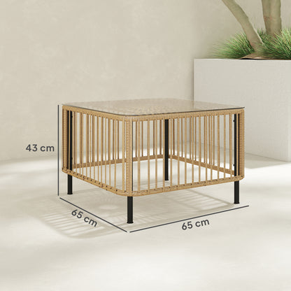 Sidebord i polyrattan med glasplade 65 x 65 cm
