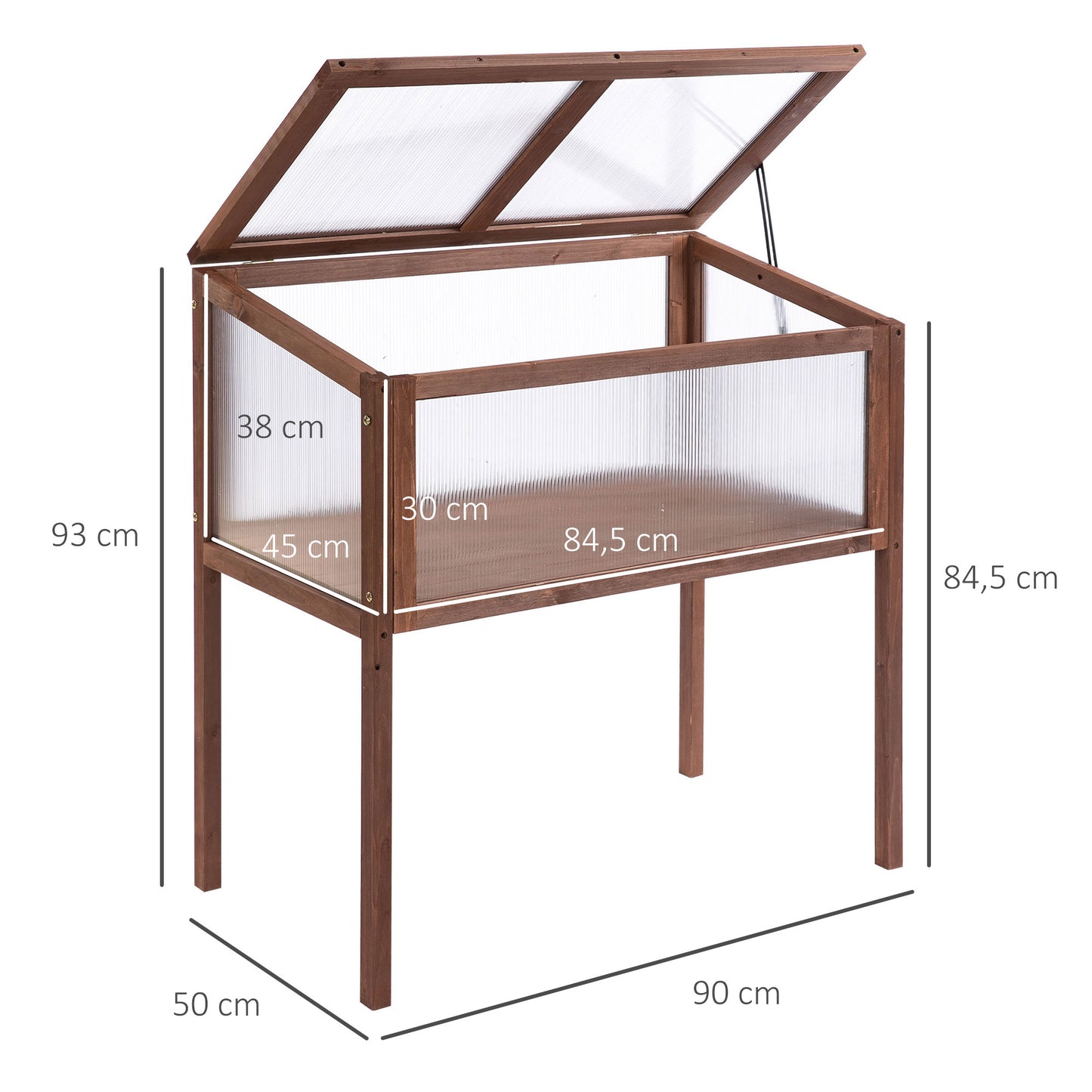 Outsunny Træ Hævet Krydderibed 90 x 50 x 93 cm Krydderibord med Dækning Vejrbestandig Urtehave Plantekasse til Have, Balkon og Terrasse Brun