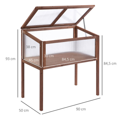 Outsunny Træ Hævet Krydderibed 90 x 50 x 93 cm Krydderibord med Dækning Vejrbestandig Urtehave Plantekasse til Have, Balkon og Terrasse Brun