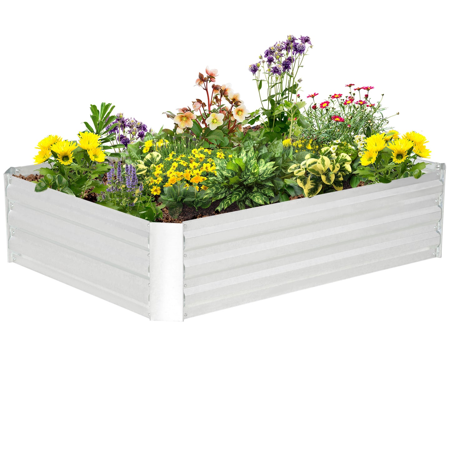 Outsunny hævet plantekasse af galvaniseret stål, blomsterkasse til haven, blomsterpotte, sølv, 120 x 90 x 30 cm