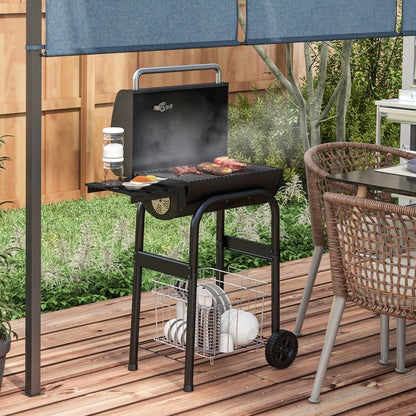 Outsunny kulgrill smoker BBQ grill, 1 hylde, inkl. termometer, 83 x 46,5 x 115 cm, sort