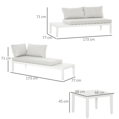 Outsunny 3-personers havemøbelgruppe med sidebord, bænk med puder, L-formet, udendørs, aluminium, cremehvid