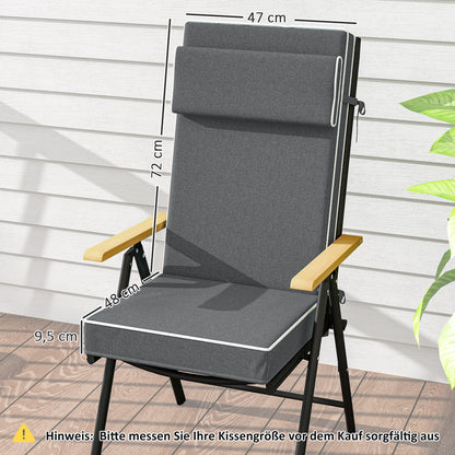 Outsunny Sædekudde 120 x 47 x 9,5 cm Vandafvisende Stolskudde med Sløjfer, Hovedstøtte, UPF50+ Mørkegrå