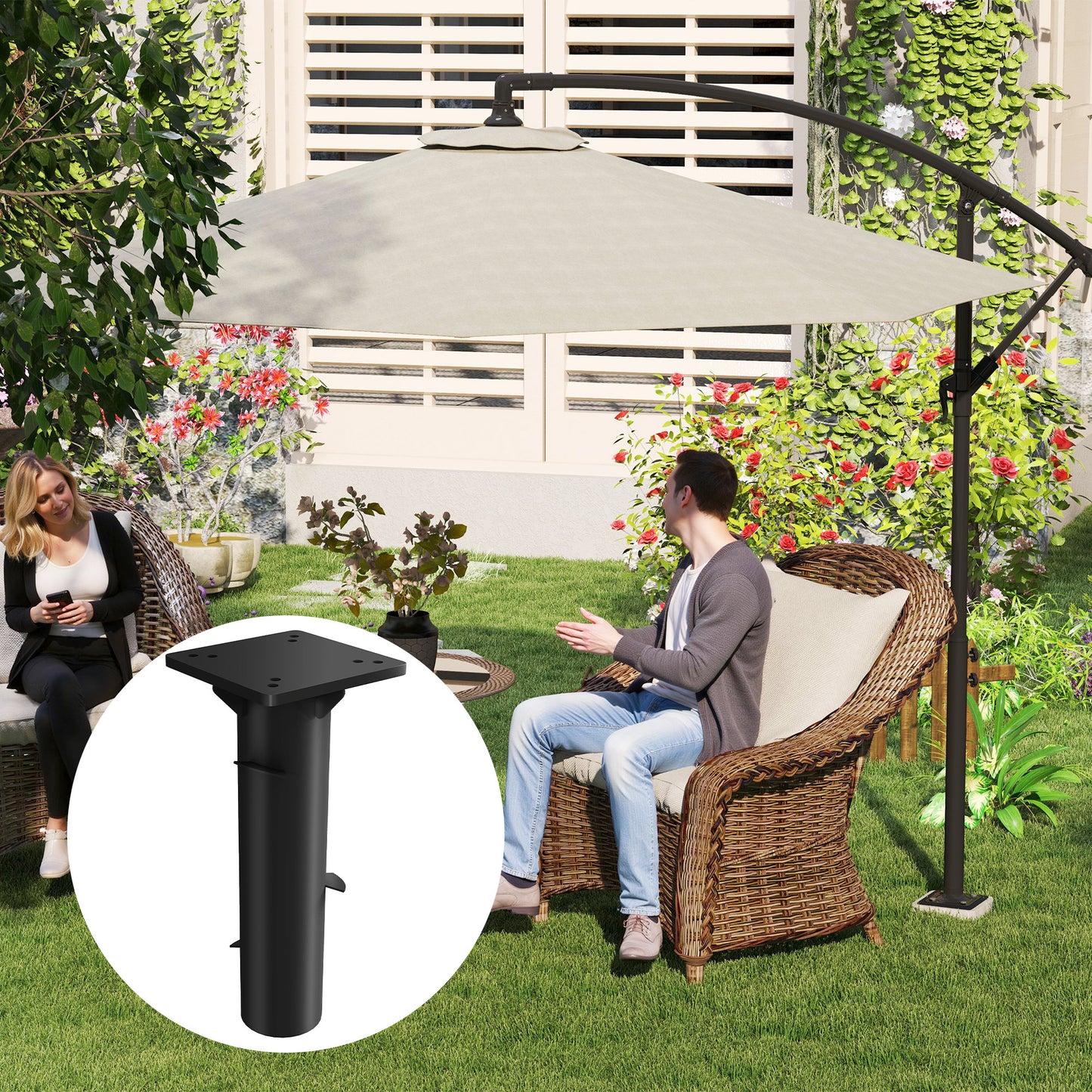 Outsunny parasolstand, parasolfod, jordholder til parasoller, fast installation, metal, mørkegrå