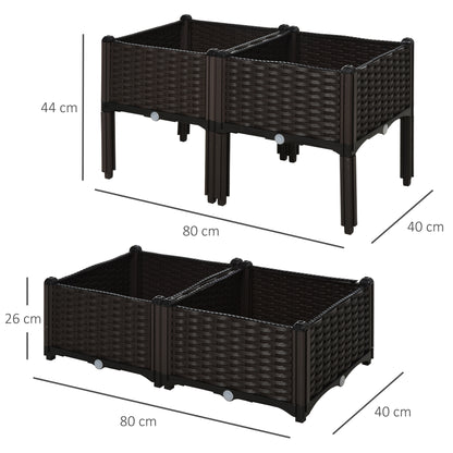 Outsunny forhøjet havebed, blomsterkasse med drænhuller, blomsterkasse med rattanlook, plastik, brun, 40 x 40 x 44 cm