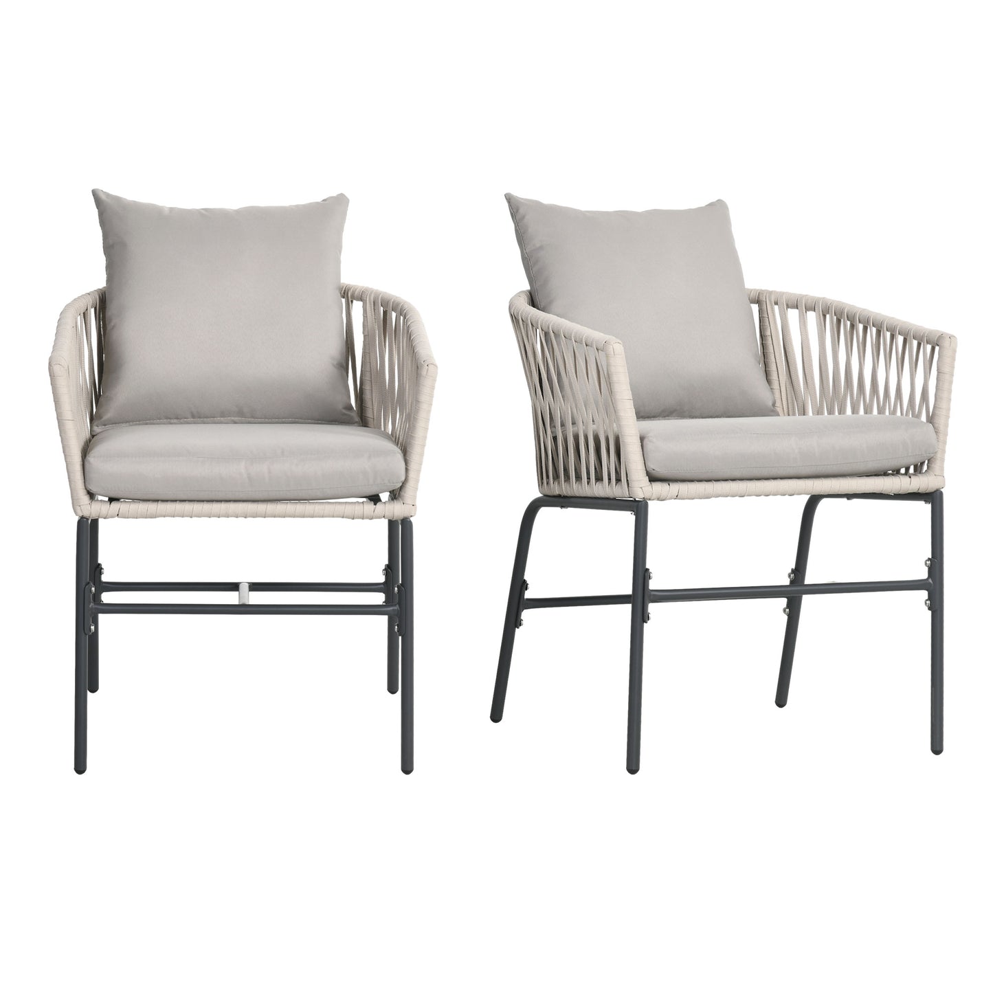 Outsunny Terrassestol Sæt af 2, Boho-Stil, Komfortabel Siddeflade, Siddepuder, Vaskbar Betræk, Metalramme, Beige