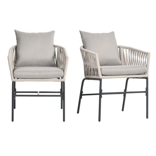 Outsunny Terrassestol Sæt af 2, Boho-Stil, Komfortabel Siddeflade, Siddepuder, Vaskbar Betræk, Metalramme, Beige