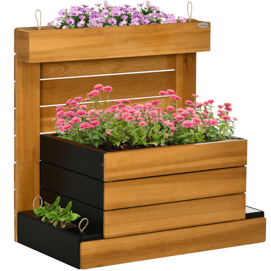 Hævet havekasse fra Outsunny med 4 plantekasser, selvvandingssystem, fleeceforing, vejrbestandig, 79,5 cm x 49,5 cm x 80 cm