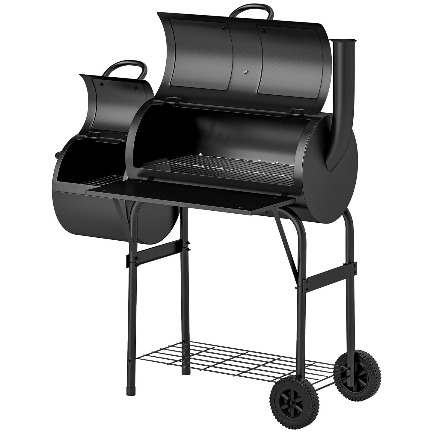 Outsunny Stål Kulgrill BBQ Ryger med Låg, Termometer, Hjul, Luftindtag, Kulskuffe