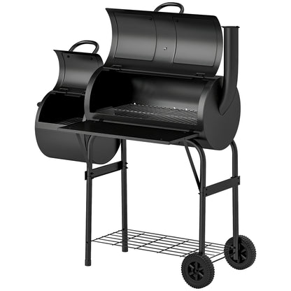 Outsunny Stål Kulgrill BBQ Ryger med Låg, Termometer, Hjul, Luftindtag, Kulskuffe
