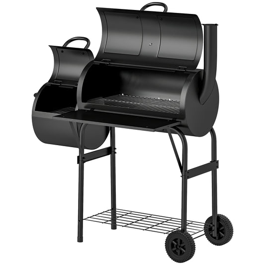 Outsunny Stål Kulgrill BBQ Ryger med Låg, Termometer, Hjul, Luftindtag, Kulskuffe