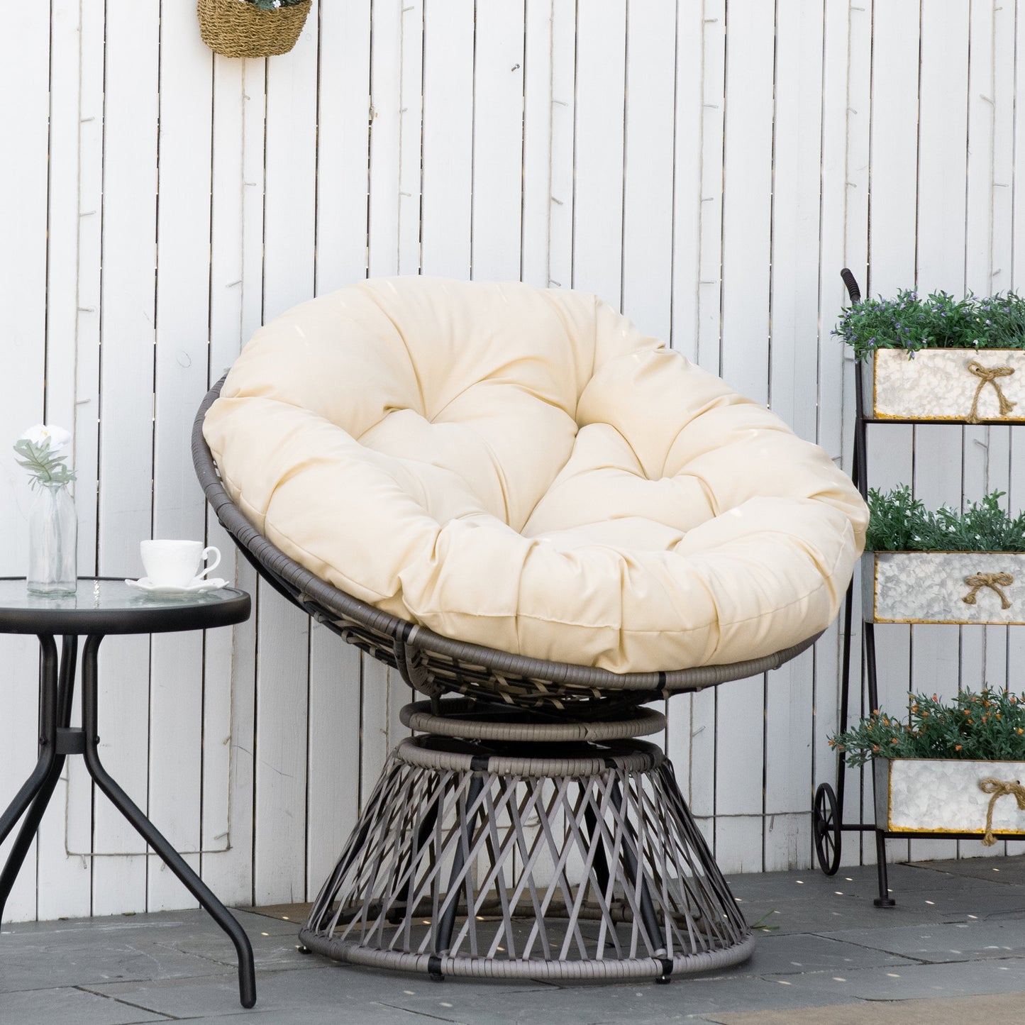 Papasan stol til have og terrasse – Drejelig loungestol med hynde