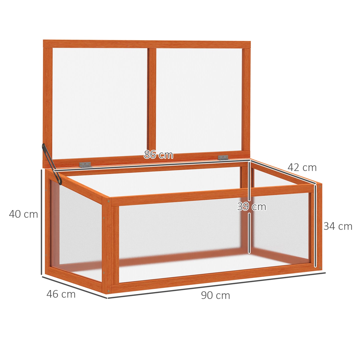 Outsunny Koldramme, drivhus af træ og polycarbonat, 90 x 46 x 40 cm, vejrbestandigt drivhus med låg, koldramme til haveplanter, orange