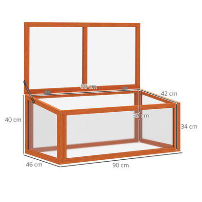 Outsunny Koldramme, drivhus af træ og polycarbonat, 90 x 46 x 40 cm, vejrbestandigt drivhus med låg, koldramme til haveplanter, orange
