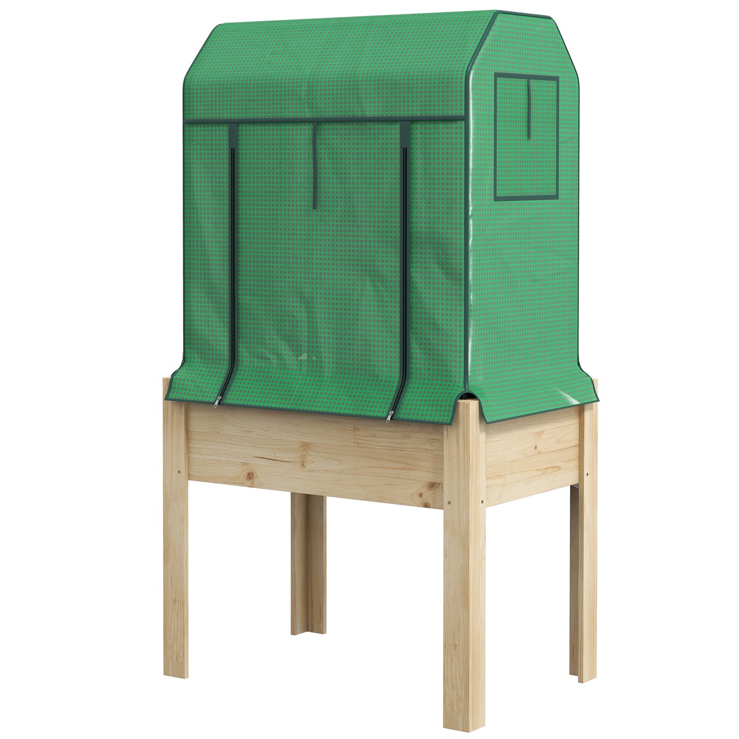 Outsunny 2-i-1 Hævet Plantekasse, Koldhus, 86 cm x 60 cm x 165 cm, Naturlig + Grøn