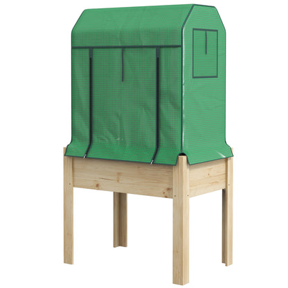 Outsunny 2-i-1 Hævet Plantekasse, Koldhus, 86 cm x 60 cm x 165 cm, Naturlig + Grøn