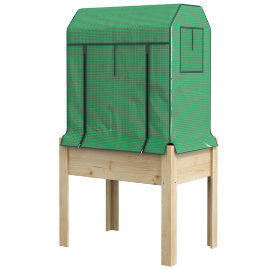 Outsunny 2-i-1 Hævet Plantekasse, Koldhus, 86 cm x 60 cm x 165 cm, Naturlig + Grøn