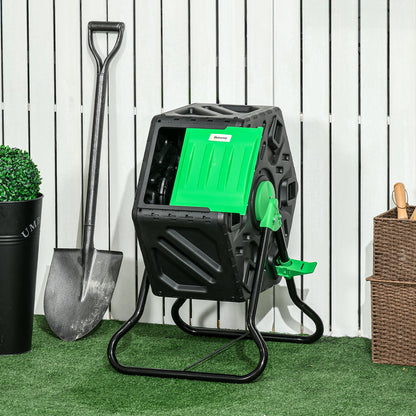Outsunny kompostbeholder, 65 liter, roterbar, kompakt, 24 ventilationshuller, stål, plast, grøn + sort