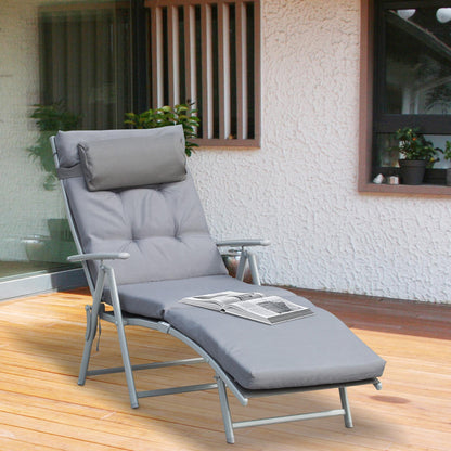 Outsunny justerbar liggestol med pude – Foldbar solseng i grå
