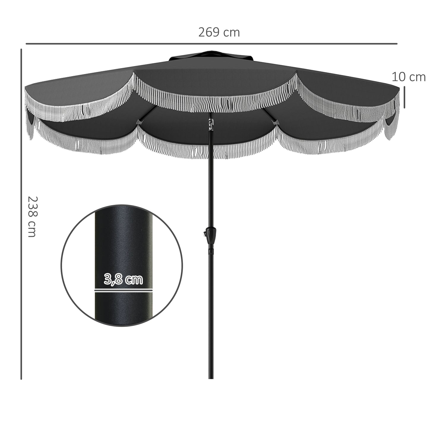 Outsunny parasol Ø269 cm, UV-beskyttende parasol, ottekantet balkonparasol, solskærm til haven, mørkegrå