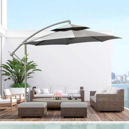 Outsunny Parasol Svingparasol Ø2,67 x 2,45 m Svingparasol med dobbelt top Krydsfod Stål Udendørs solafskærmning Polyester Stål Lysgrå