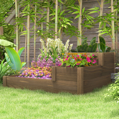 Outsunny Hævet Havebed, 4 plantekasser på 3 niveauer, vejrbestandig, massivt træ, 122 cm x 122 cm x 51 cm, naturlig