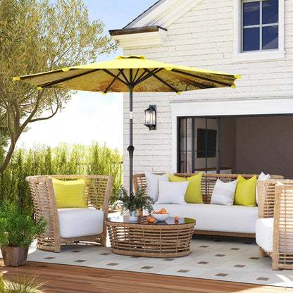 Outsunny Parasol Ø300 cm, Parasol med Håndsving, Achtekantet Balkonparasol Gul