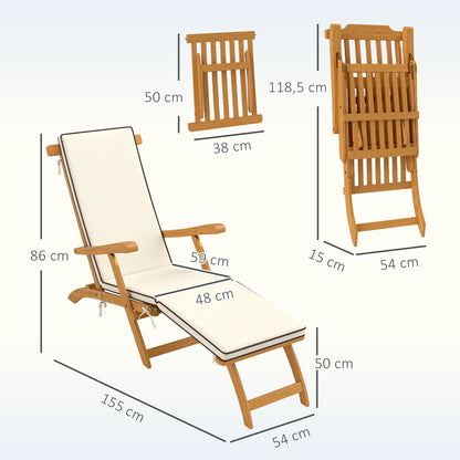 Outsunny Træ Foldbar Liggestol, Have-liggestol med Fodstøtte, Madras, Liggestol, Bæreevne op til 160 kg, Teak