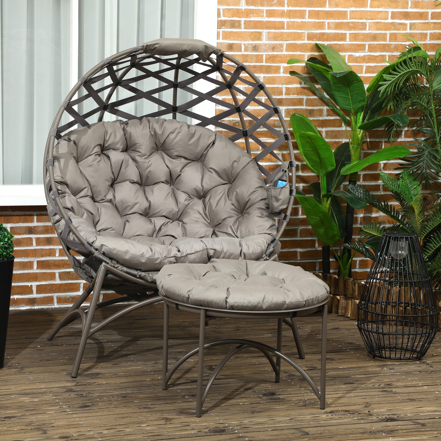 Foldbar loungestol med skammel – Sandbrun 