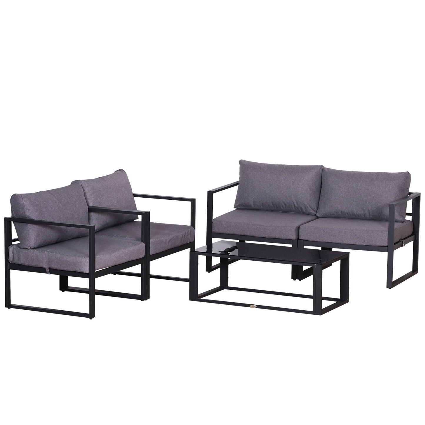 Outsunny fire-delt havemøbel sæt, siddegruppe, bænk med siddehynder, bord med opbevaringsplads, polyester, grå, 138 x 69 x 63 cm