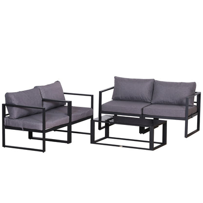 Outsunny fire-delt havemøbel sæt, siddegruppe, bænk med siddehynder, bord med opbevaringsplads, polyester, grå, 138 x 69 x 63 cm