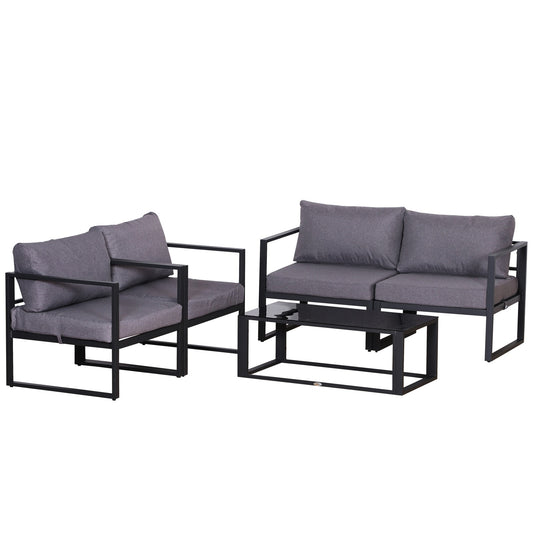 Outsunny fire-delt havemøbel sæt, siddegruppe, bænk med siddehynder, bord med opbevaringsplads, polyester, grå, 138 x 69 x 63 cm